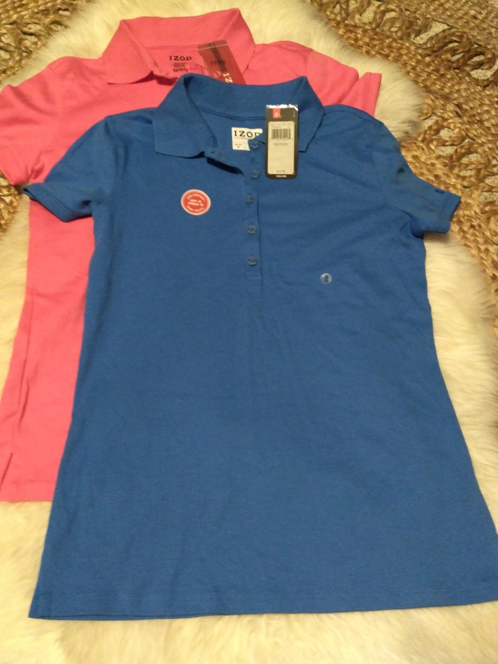 IZOD Women's Short Sleeve Polo Shirts NWT - Set Of 2 Blue And Pink Size XS